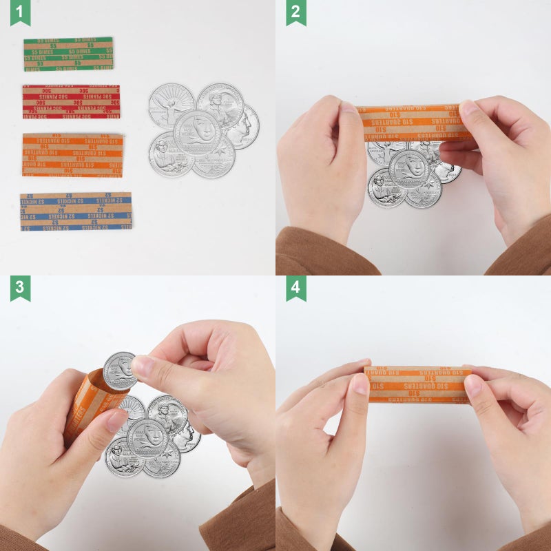 أغلفة العملات المعدنية AZUREAL 250P، أغلفة لفات العملات المعدنية المسطحة لجميع العملات المعدنية، بما في ذلك أغلفة ربع لفات 100P و50P لكل من أغلفة العملات المعدنية والنيكل والدايم - Image 3
